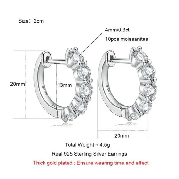 Certified 3ct. t.w. Moissanite Diamond 2cm Huggie Hoop Earrings NEW - Picture 9 of 15